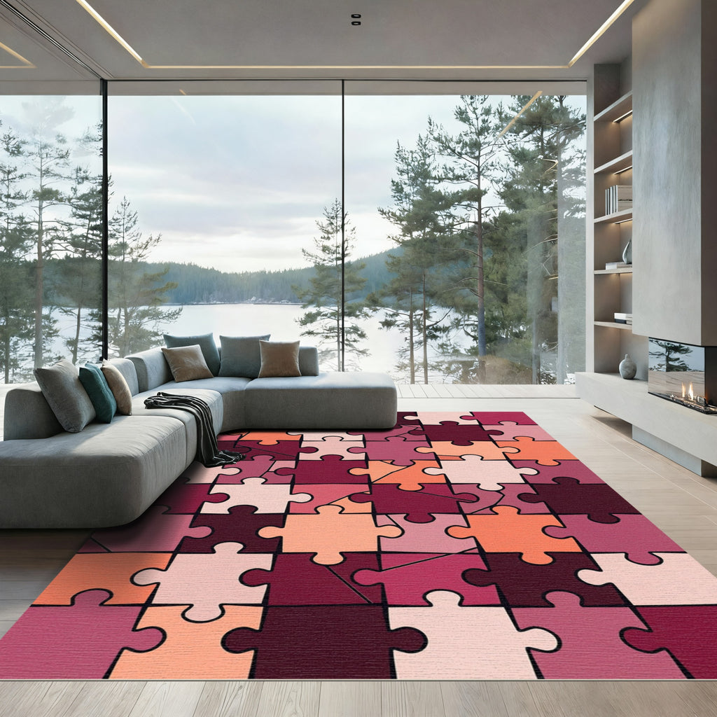 Pink Orange Puzzle Piece Mosaic Rug