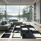 Monochrome Abstract Geometric Intersecting Grid Rug
