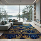 Art Deco Navy Gold Sunburst Rug