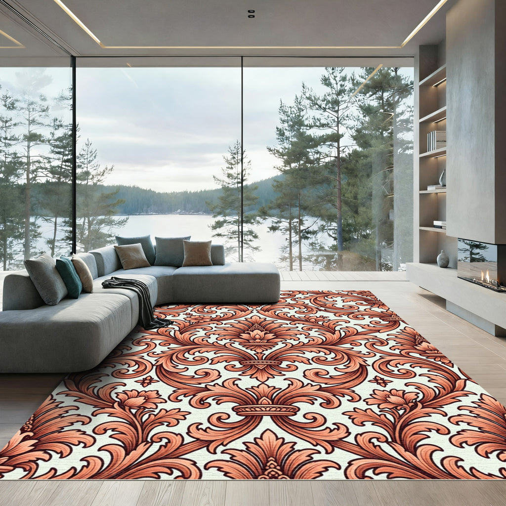 Coral Acanthus Scroll Flourish Rug