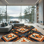 Geometric Camping Fireplace Diamond Forest Rug
