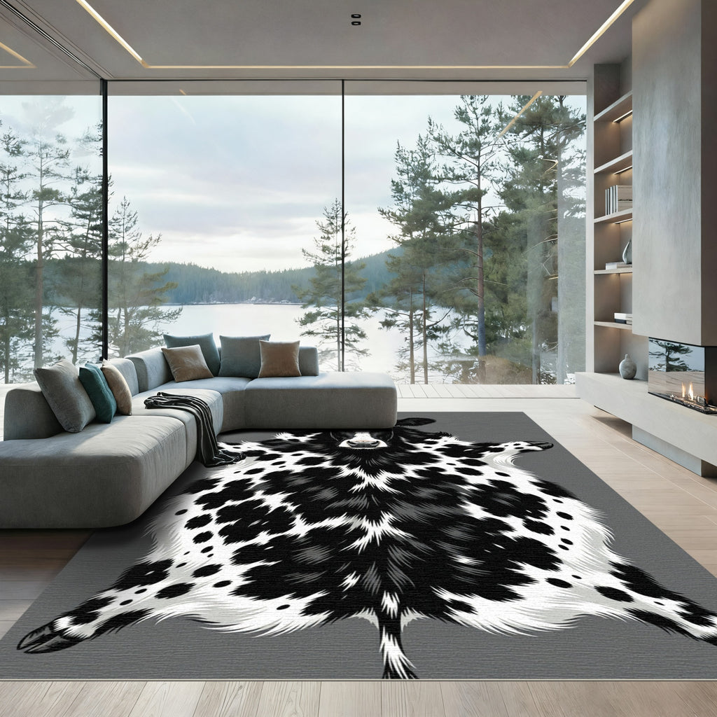 Black and White Spotted Bovine Hide Rug