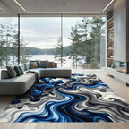 Deep Blue Ink Swirl Abstract Rug
