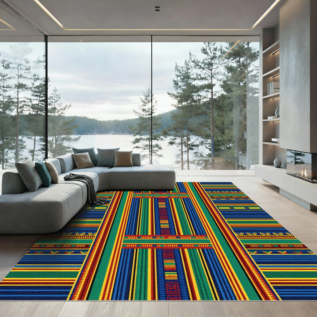 Vibrant Multi-Color Geometric Striped Accent Rug