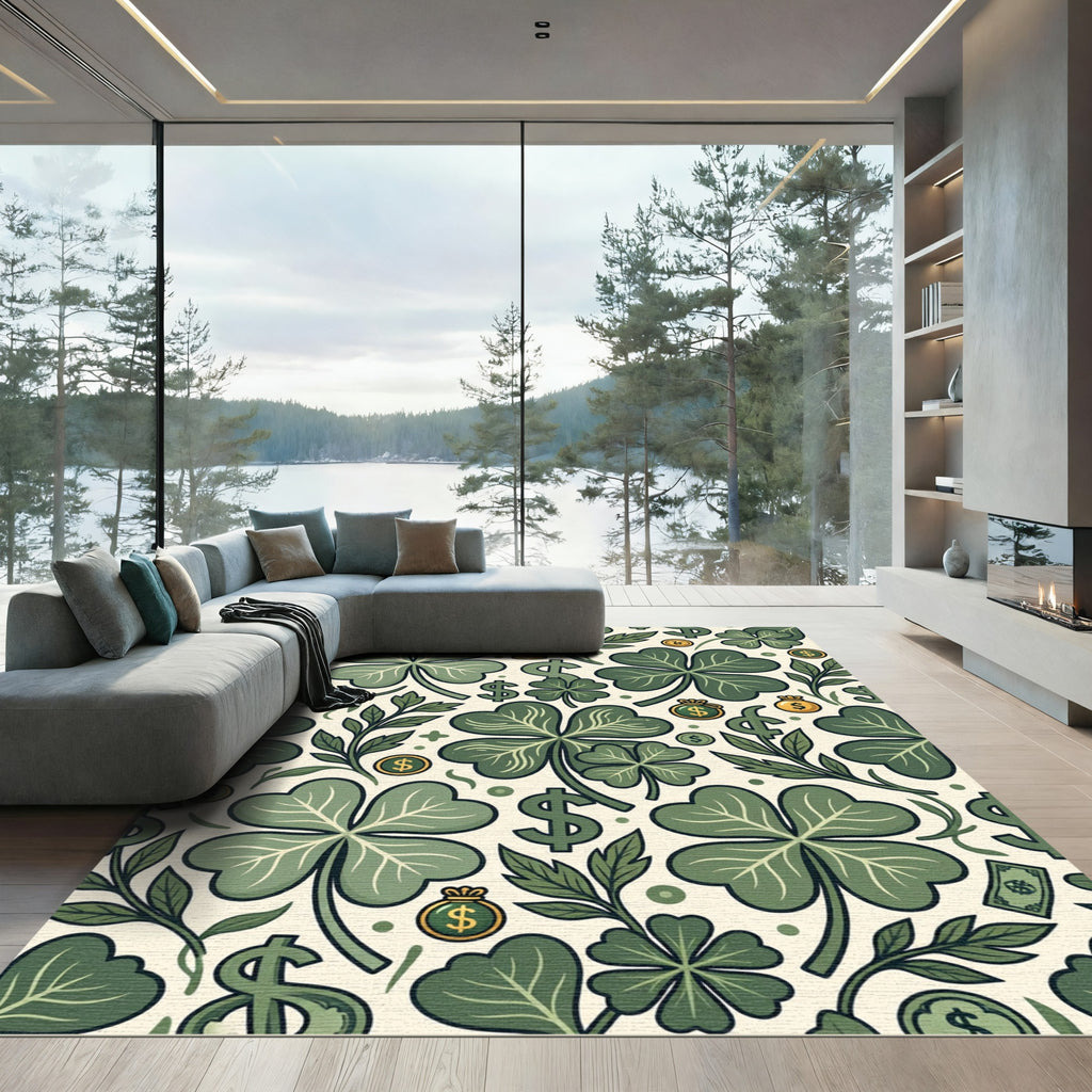 Lucky Clover Green Currency Illustration Rug