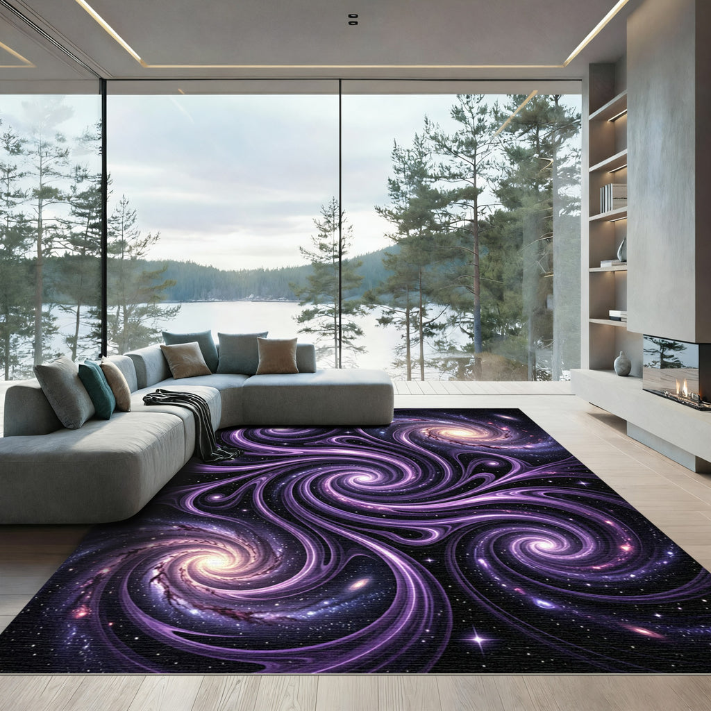 Cosmic Swirling Purple Galaxy Area Rug