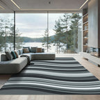 Minimalist Charcoal and Silver Wave Rug