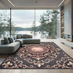 Ornate Blush Damask Fleurette Medallion Rug