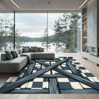 Dark Teal Wood Timber Checkerboard Rug