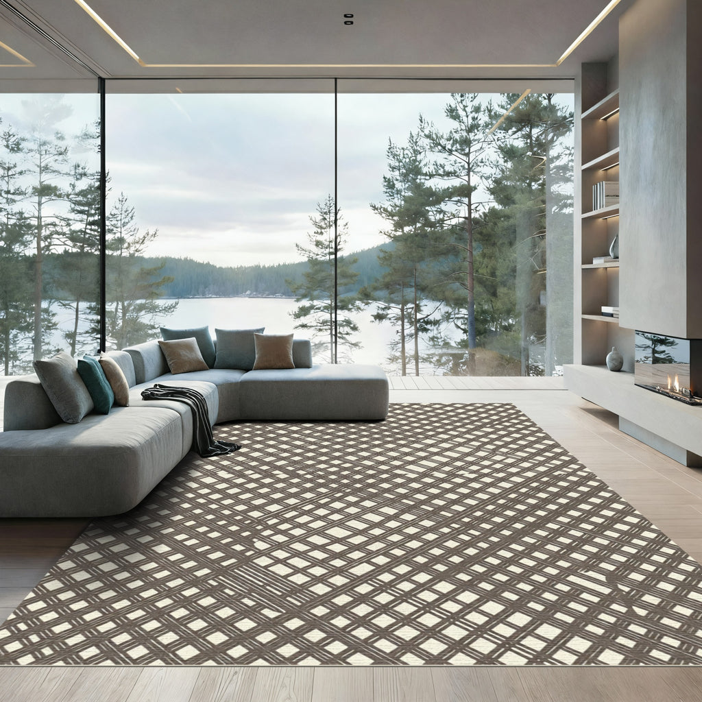 Earthy Brown Woven Crosshatch Rug