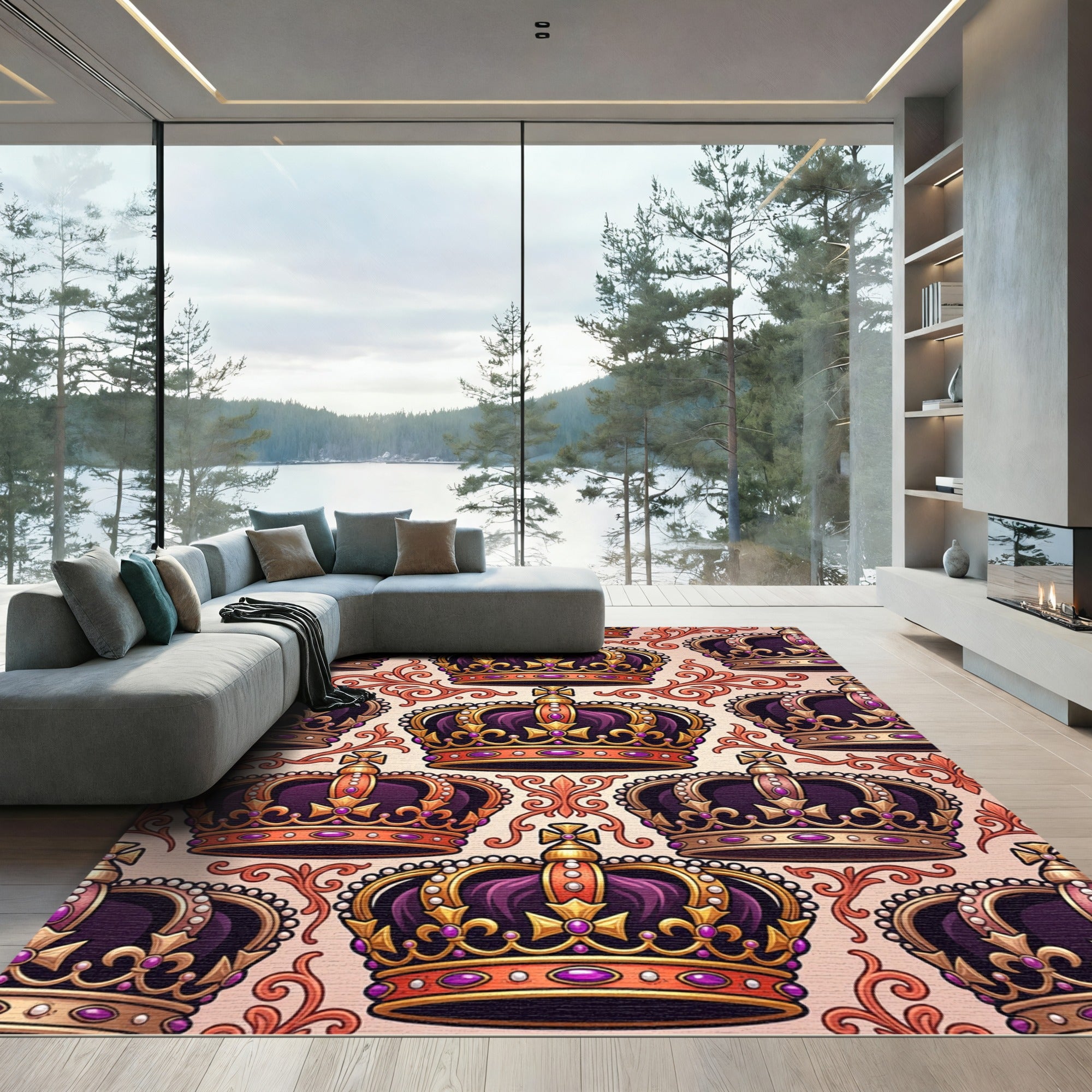 Regal Purple Gold Crown Medallion Rug