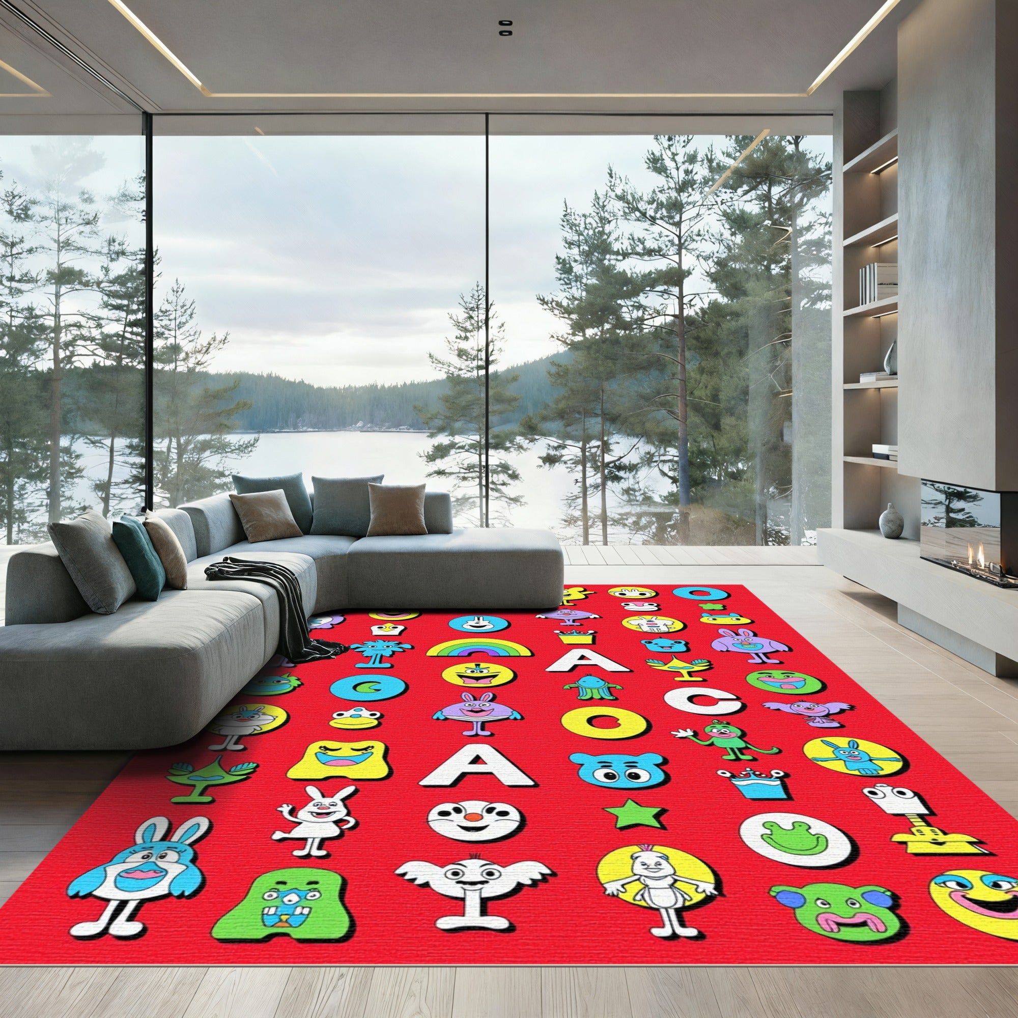 Playful Cute Cartoon Characters Collage Rug
