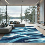 Abstract Navy and Azure Ocean Wave Rug