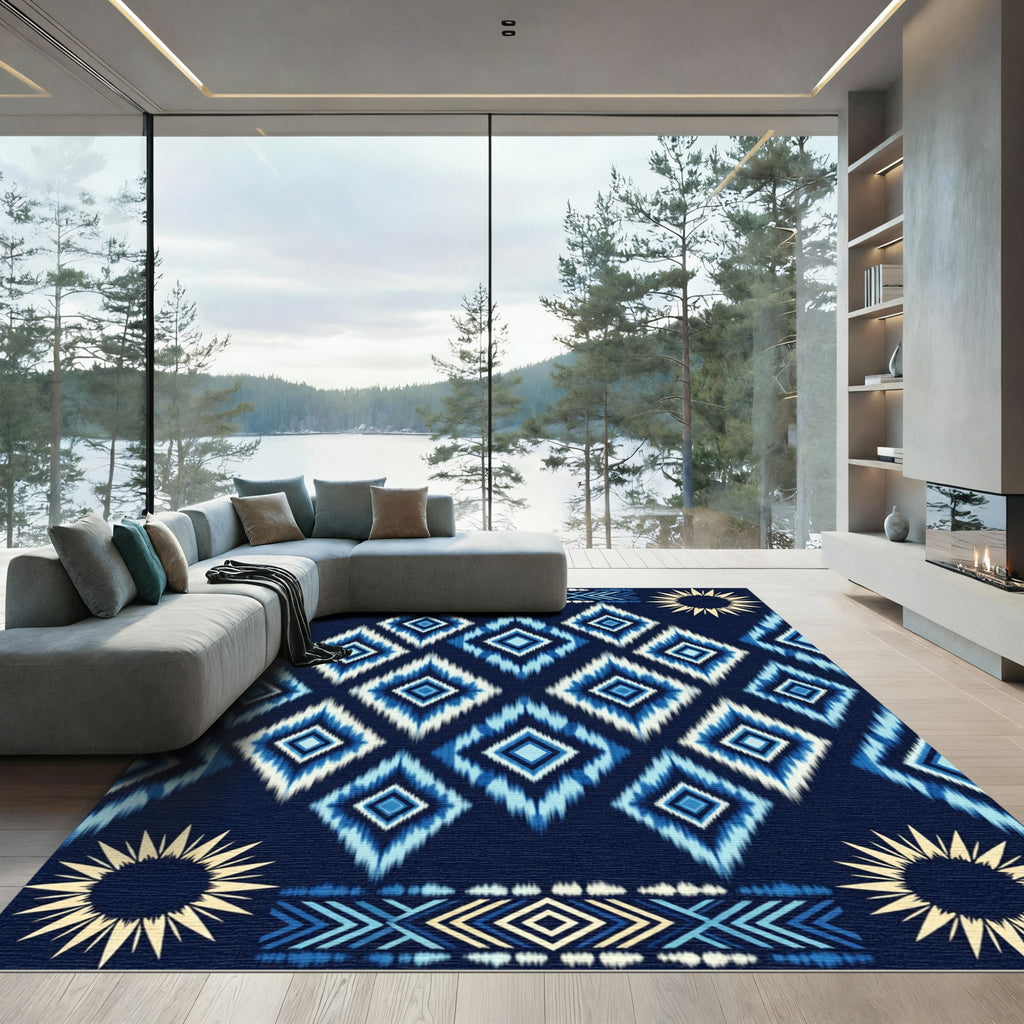 Navajo Blue Diamond Sunburst Tribal Rug