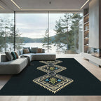 Geometric Aztec Corn and Eagle Earthy Charcoal Rug