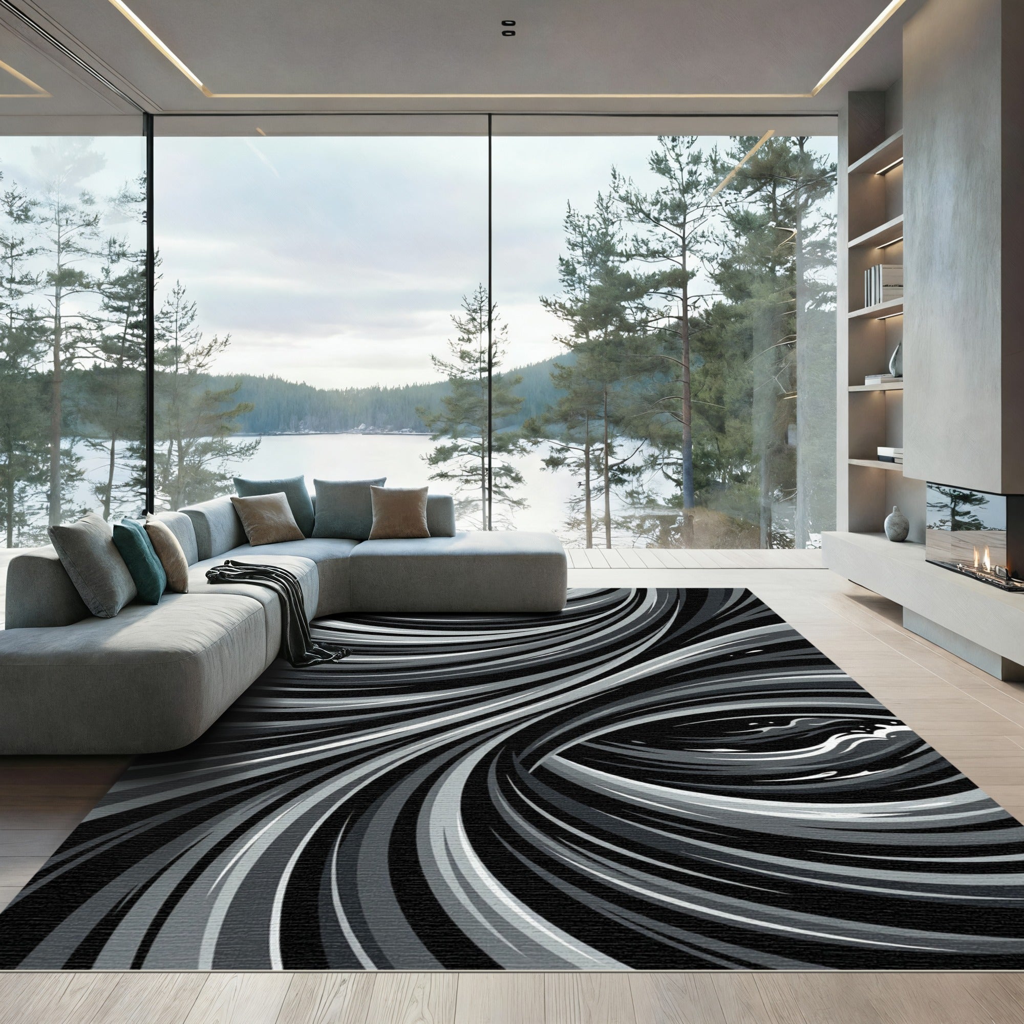 Monochromatic Swirling Abstract Lines Rug