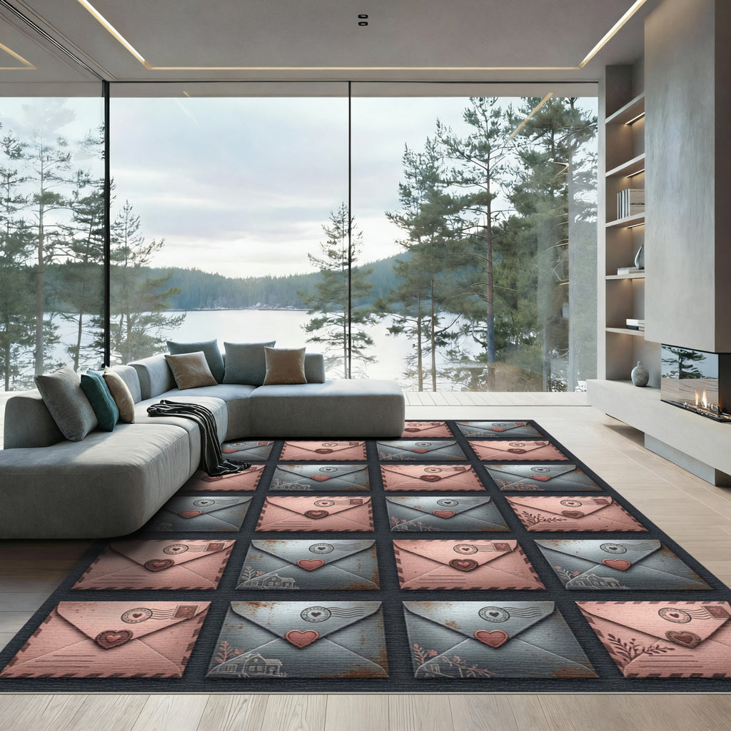 Rose Gold Slate Heart Envelopes Stamp Rug