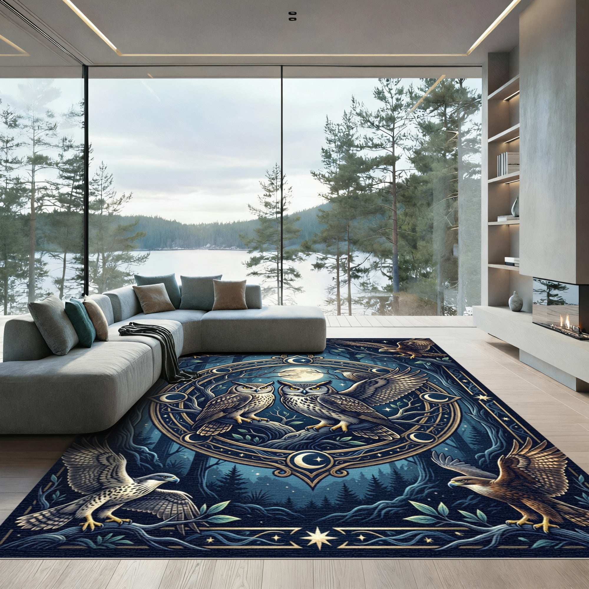 Midnight Moon Owl Celestial Forest Rug