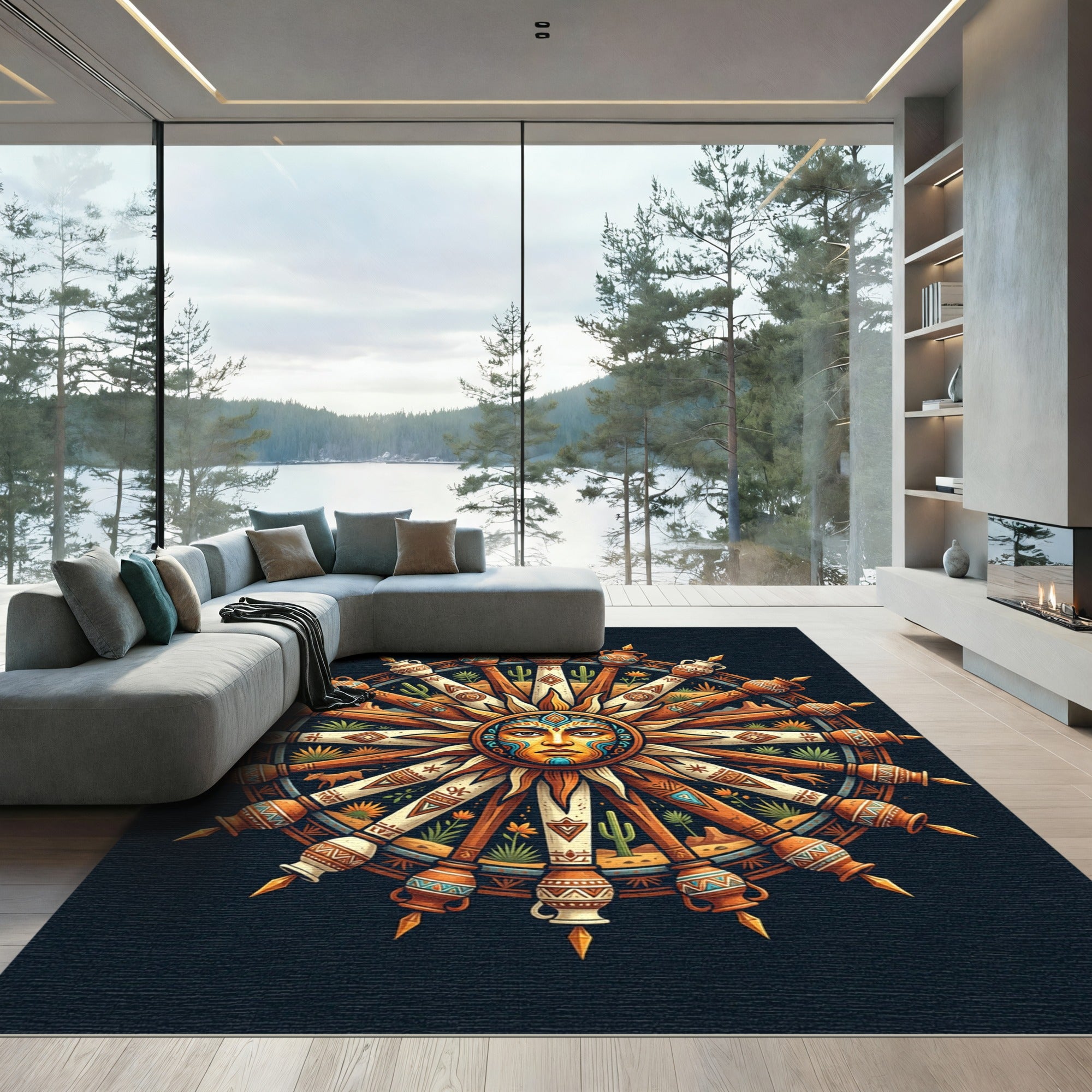 Celestial Sun Terracotta Desert Wheel Rug