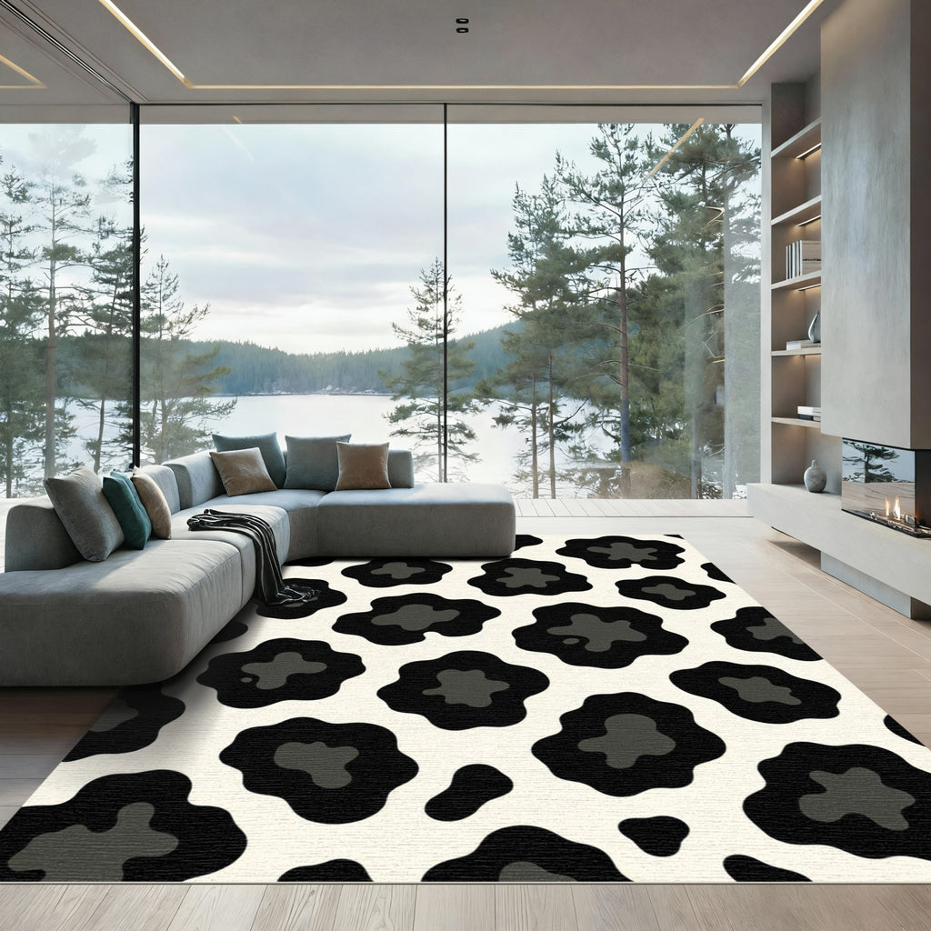 Bold Black and Cream Spotted Animal Rug