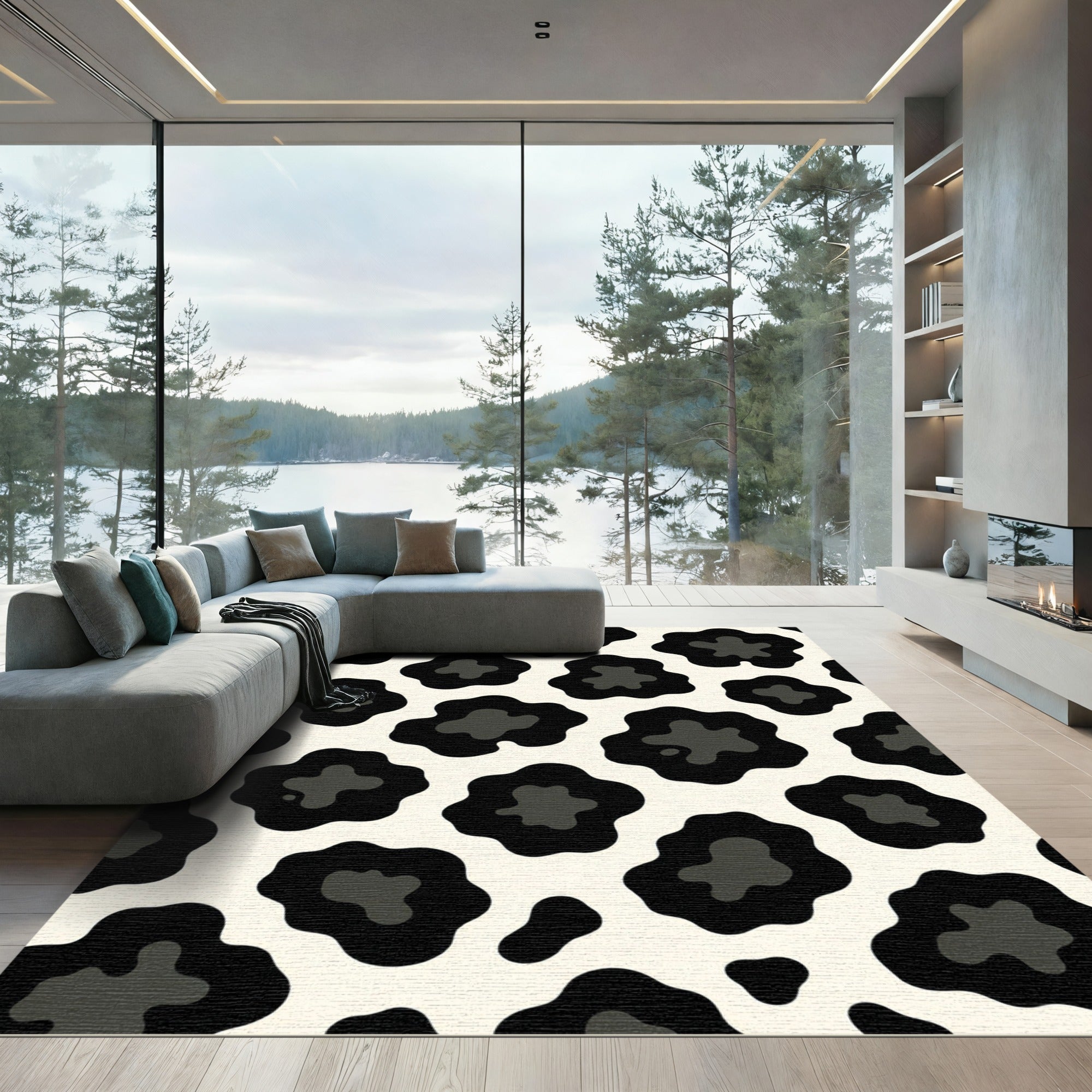 Bold Black and Cream Spotted Animal Rug