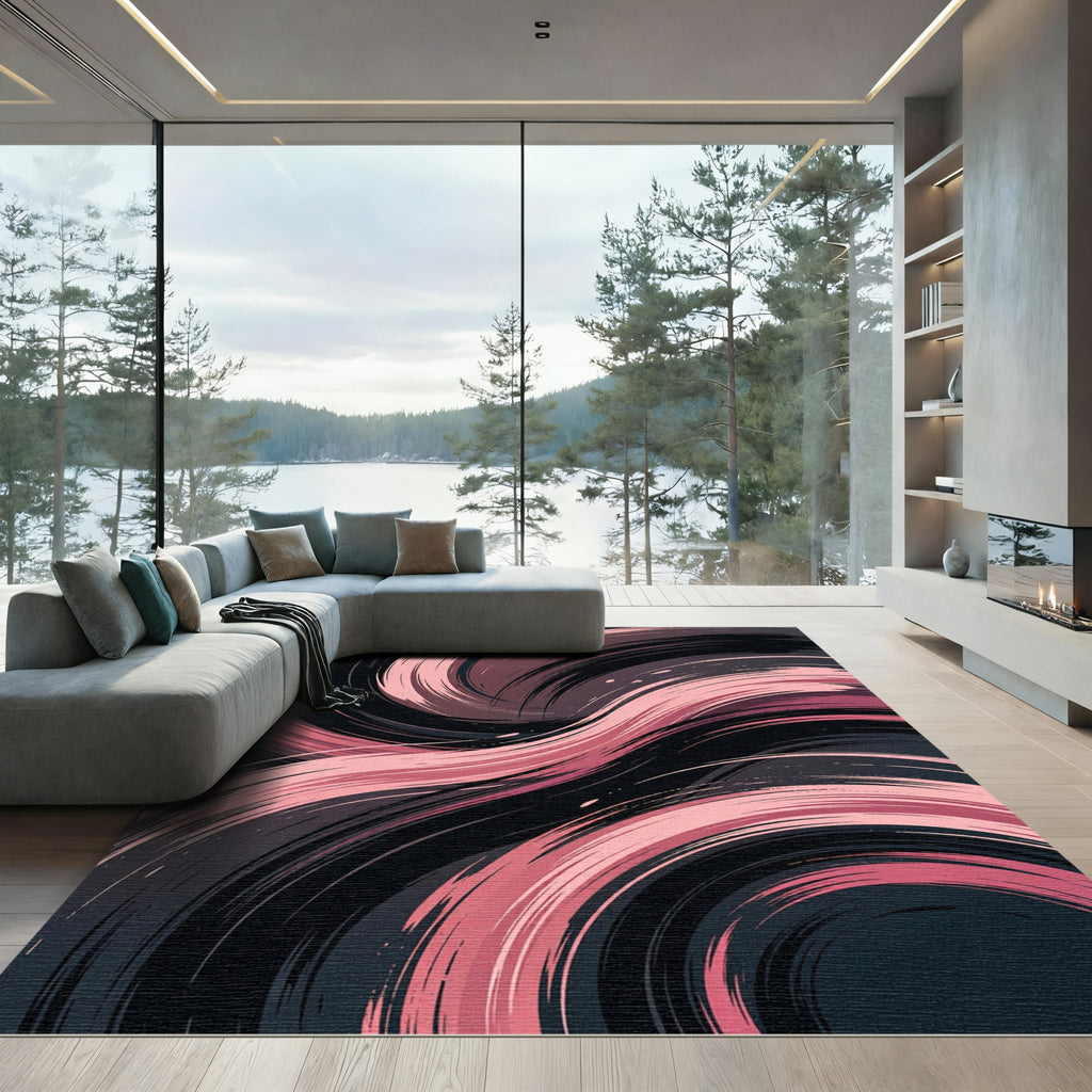 Modern Blush Pink Swirling Abstract Rug