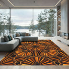 Orange Sunburst Fan Geometric Arrangement Rug