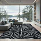 Modern Monochrome Botanical Starburst Art Rug