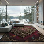 Ornate Gold Filigree Crimson Medallion Rug