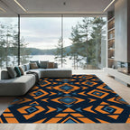 Bold Navy and Orange Geometric Diamond Rug