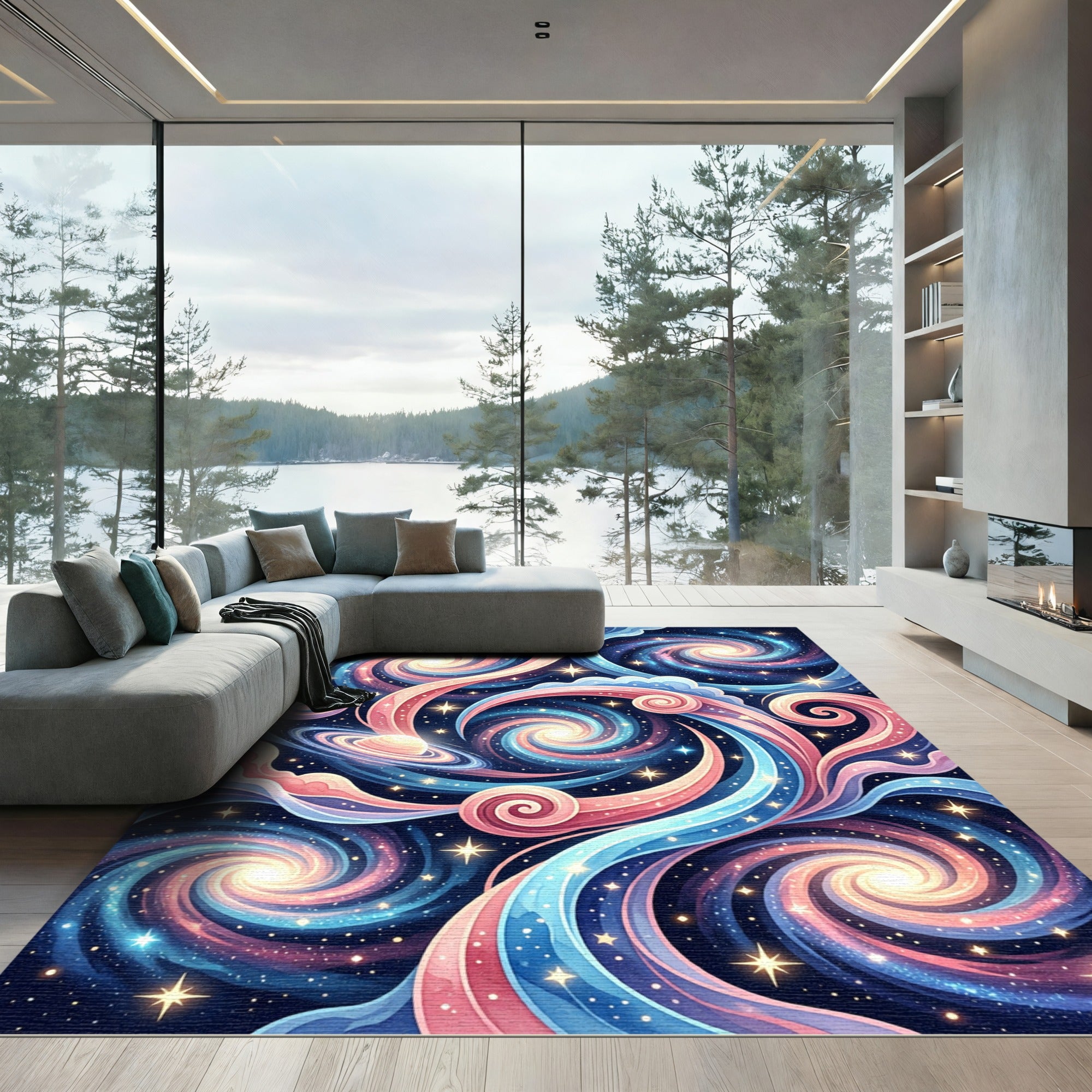 Whimsical Cosmic Swirl Galaxy Rug