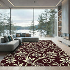 Dark Crimson Vintage Floral Scroll Rug