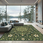 Elegant Sage Floral Mandalas Botanical Art Rug