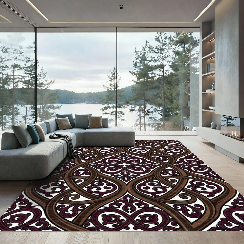 Ornate Brown Intertwined Scrolling Vines Rug