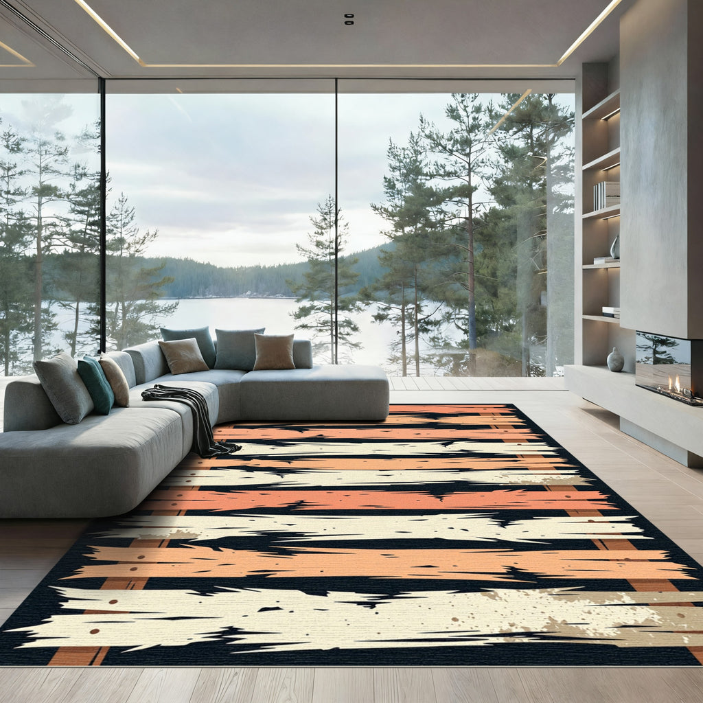 Rustic Orange Cream Wood Plank Rug