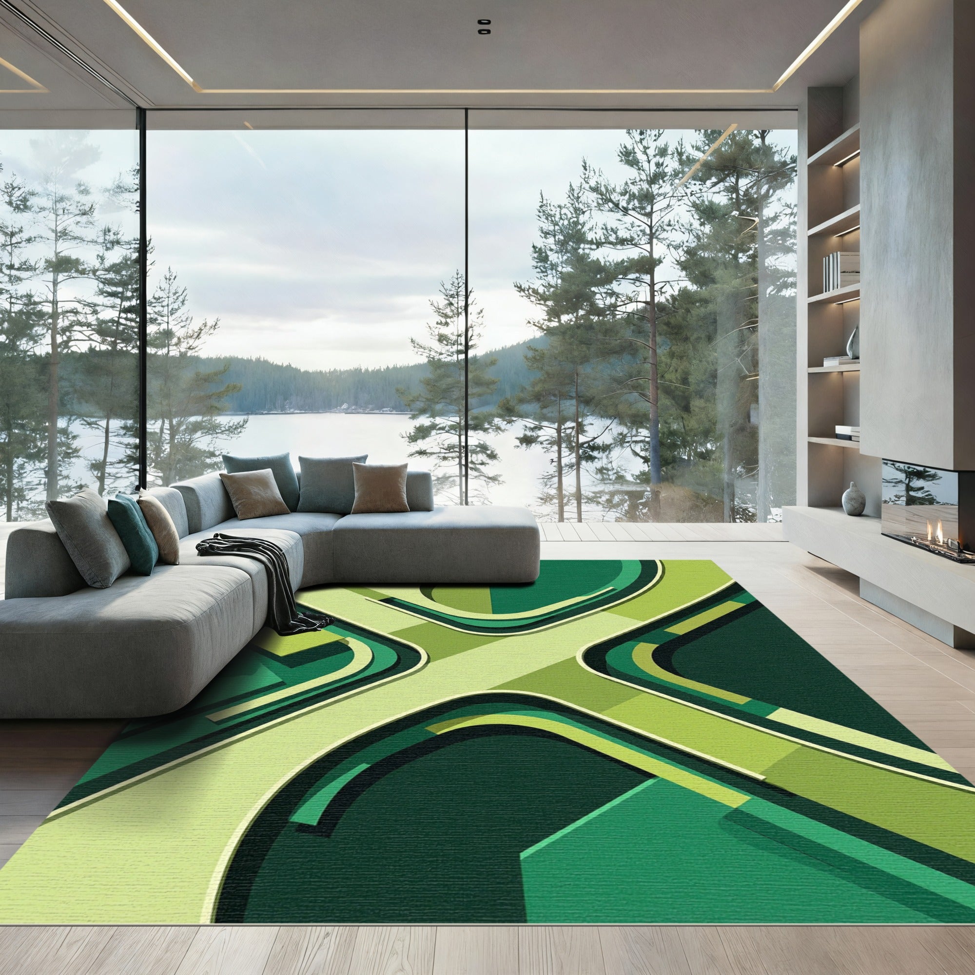 Midcentury Modern Geometric Green Rug