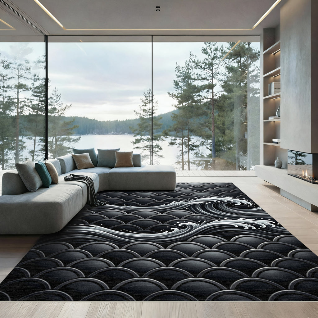Dark Gray Wave Shell Pattern Rug
