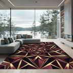 Luxurious Geometric Burgundy and Gold Art Deco Rug