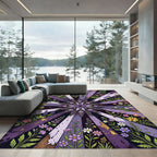 Radiant Purple Floral Mandala Sunburst Rug