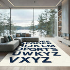 Bold Navy Typography Alphabet Wall Art Rug