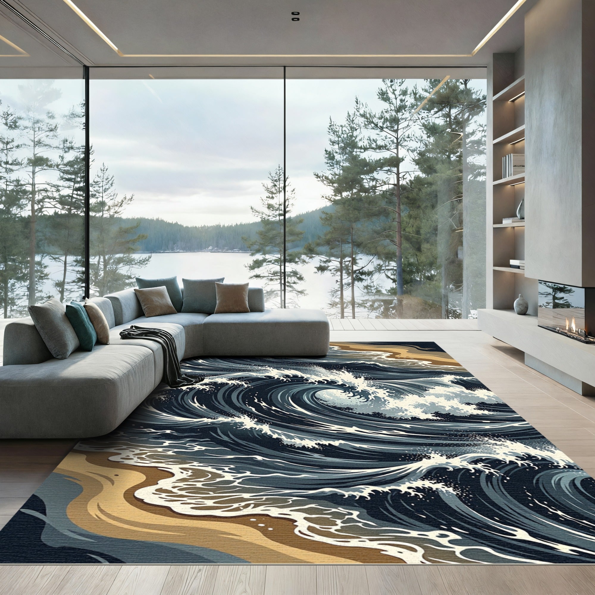 Dramatic Deep Blue Ocean Wave Rug