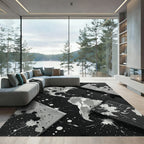 Gray Ink Splatter World Map Rug