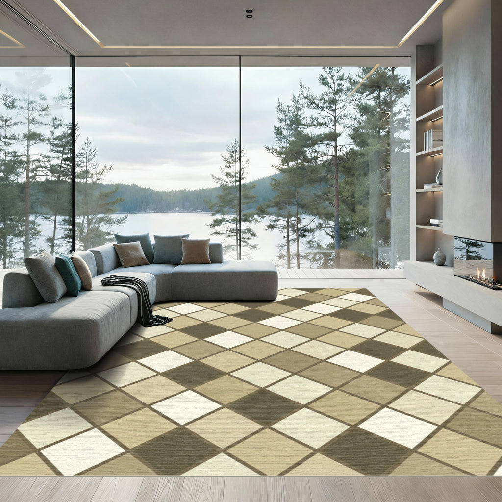 Earthy Diamond Grid Neutral Rug