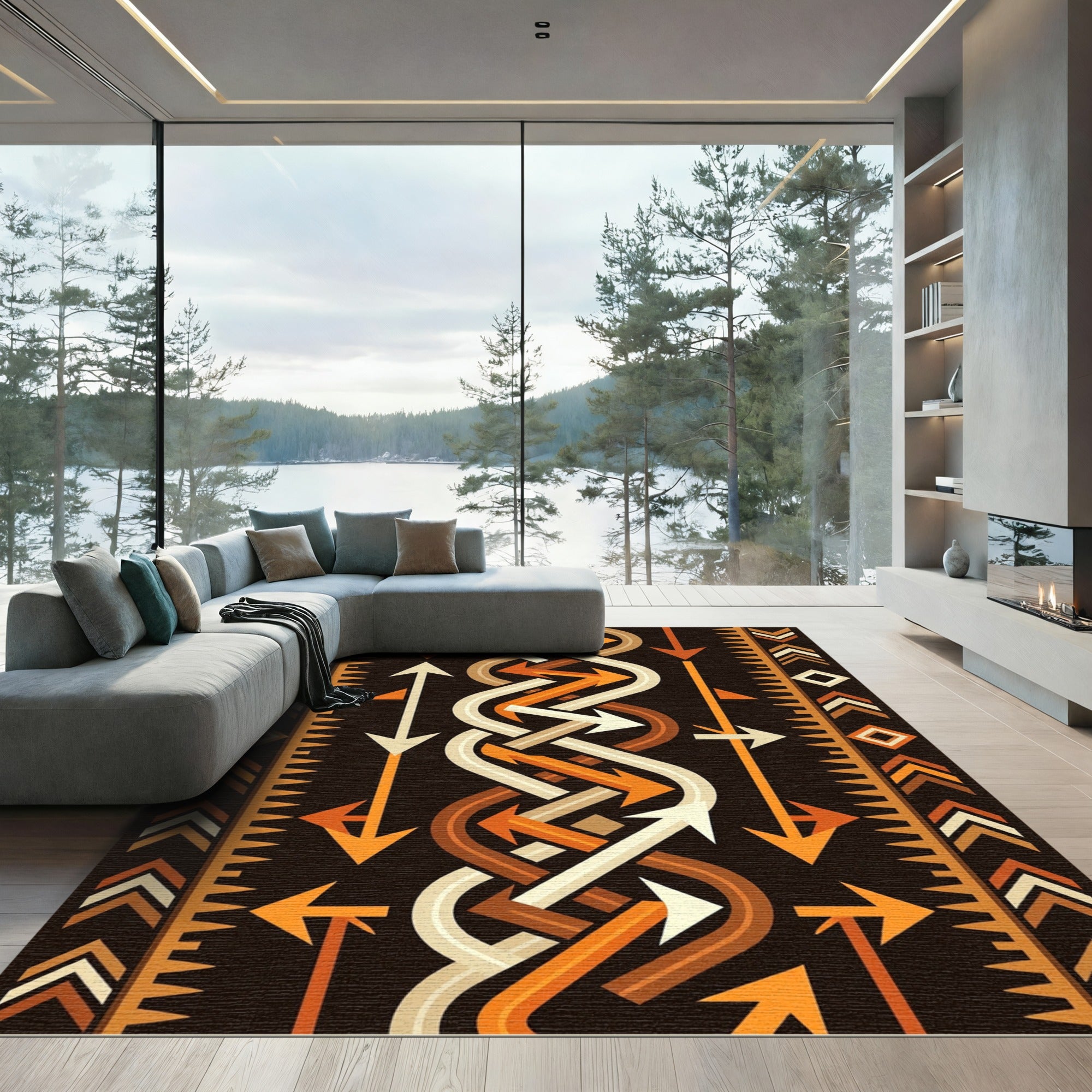 Brown Orange White Arrow Chain Rug