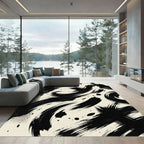 Bold Black Ink Swirl Abstract Rug