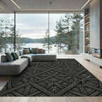 Intricate Charcoal Geometric Interlocking Lattice Rug