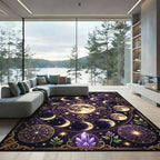 Celestial Lunar Phase Golden Galaxy Area Rug