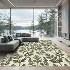 Sage Green Botanical Fern Foliage Rug
