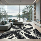 Elegant Black Feather Garden Arrangement Rug