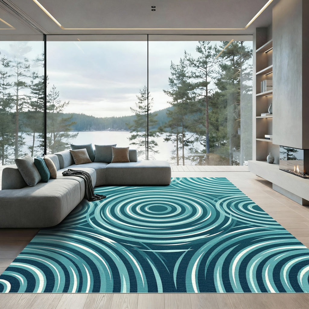Teal Ripples Concentric Circles Rug